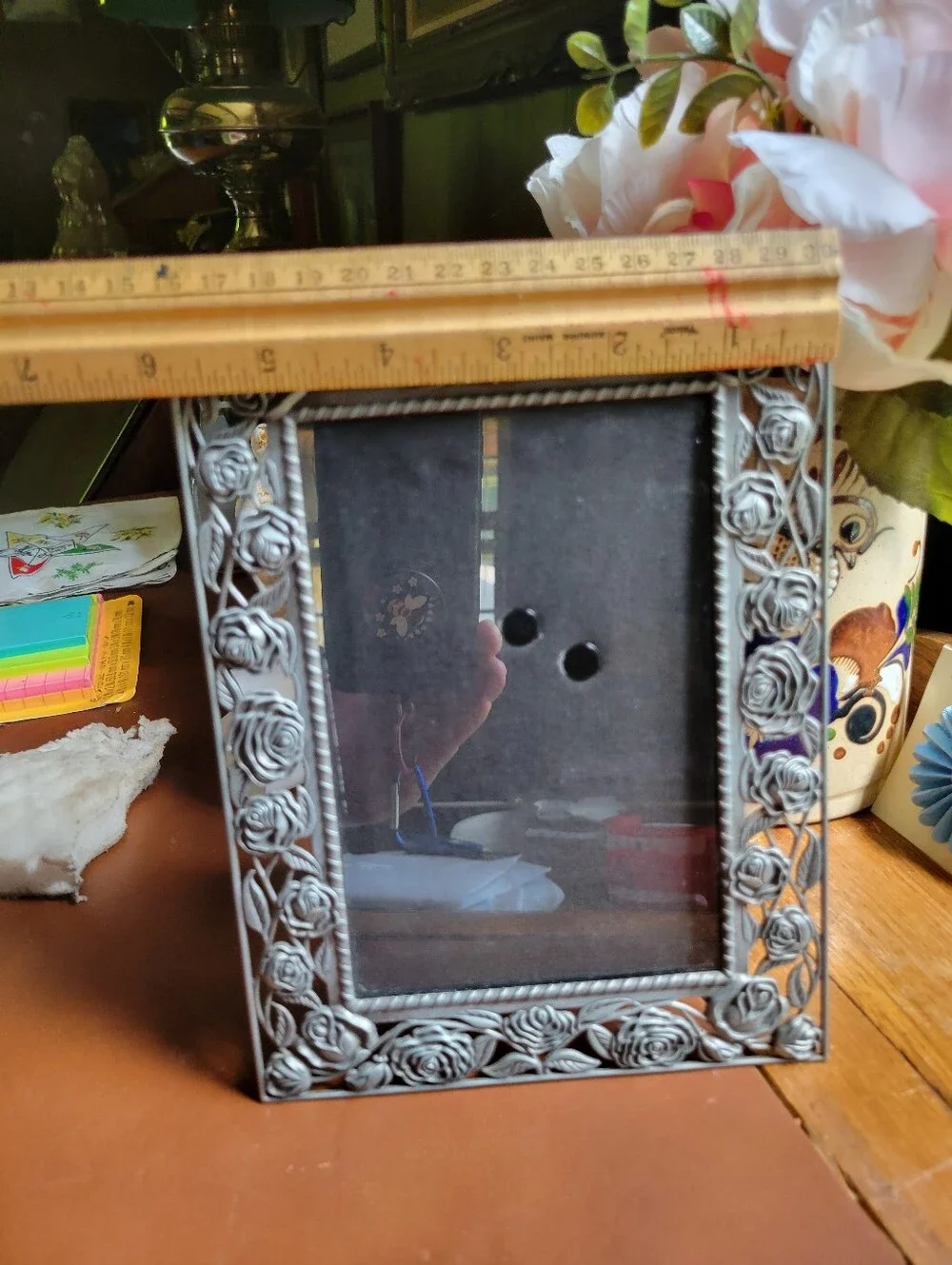 Pewter Roses Malden Picture Frame 4x6 Silver Tone Black Velvet Backing